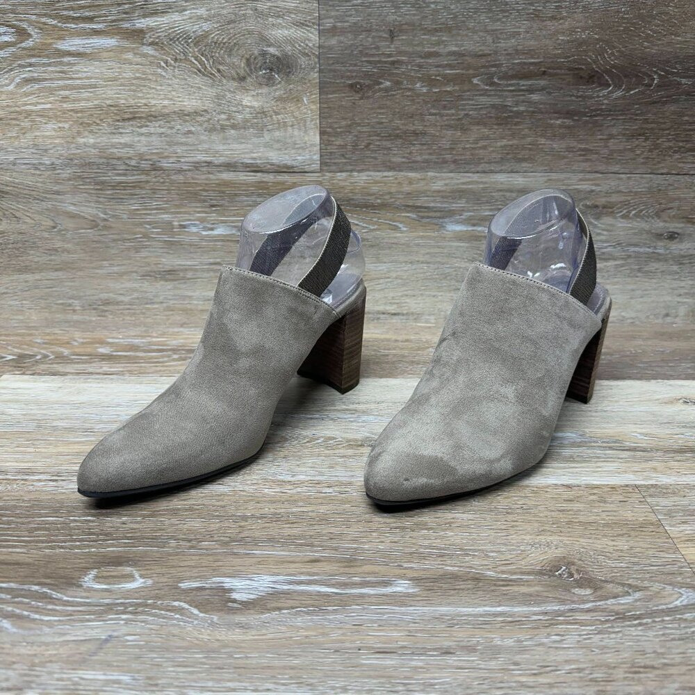 Anne Klein Janae Sling Back Taupe Suede Block Heel Mule Women's Size 9